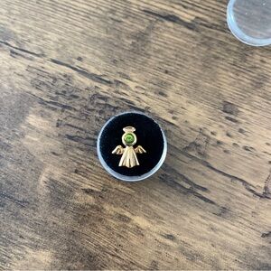 Vintage Gold Angel Pendant Charm Piece With Green August Gemstone